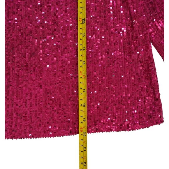 CeSe Women's Fuchsia Sequin One Shoulder Blouse with Bow Detail, Size M. - Picture 8 of 9